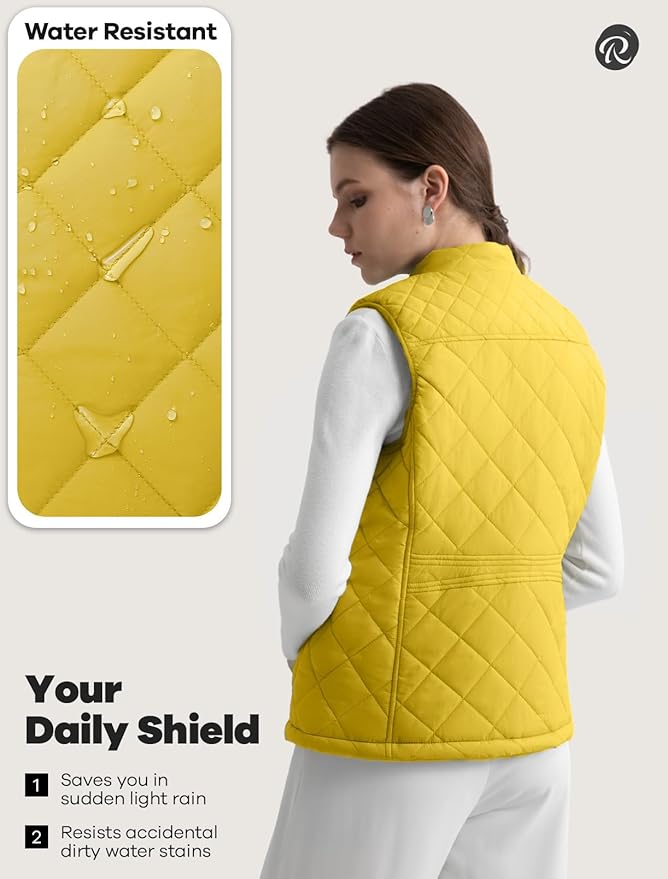 Women's Vest, Quilted Puffer Water-Resistant Zip With Pockets