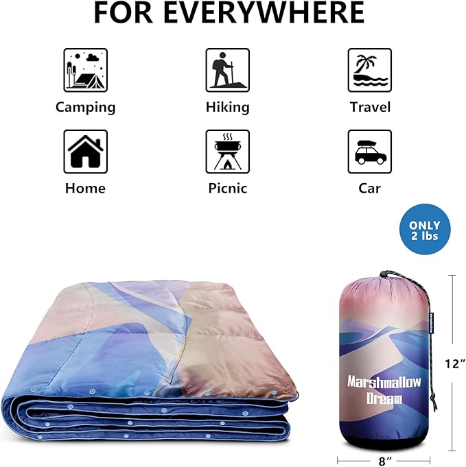 Camping Blanket, Puffy Down Alternative Blanket Lightweight Windproof for Outdoors,Hiking, Backpacking,Beach,Car,Picnic,Stadium
