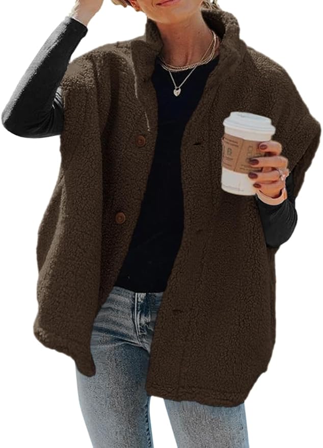 Hongqizo Womens Fuzzy Fleece Vest Casual Oversized Warm Button Down Sherpa Vest Jacket with Pockets