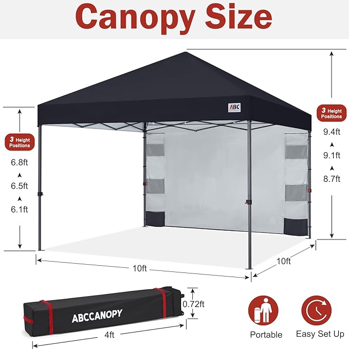 ABCCANOPY Pop Up Canopy with Sidewall,10x10 Outdoor Canopy Tent with Storage Sidewall for Commercial Events with 4 Weights (Black)