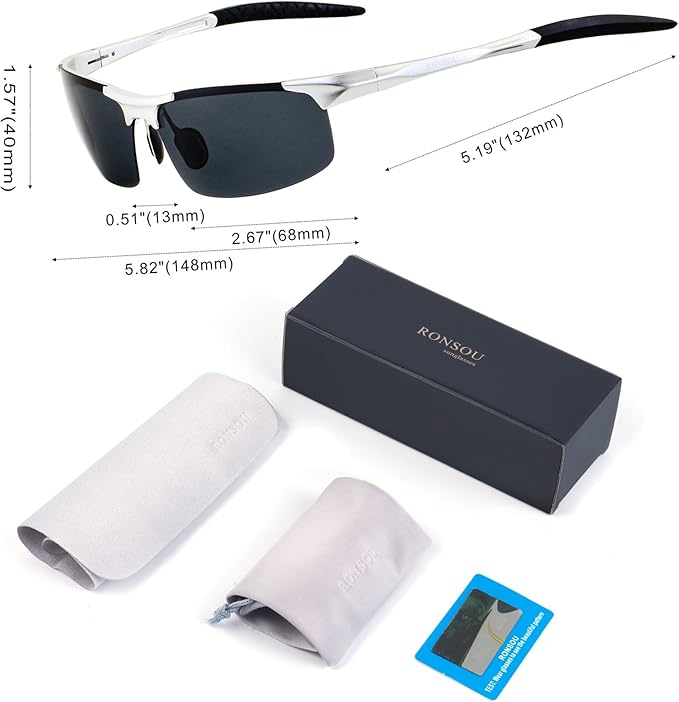 RONSOU Mens Sunglasses Polarized Sport UV Protection Ultralight Al Mg Sunglasses for Men Fishing Driving Golf