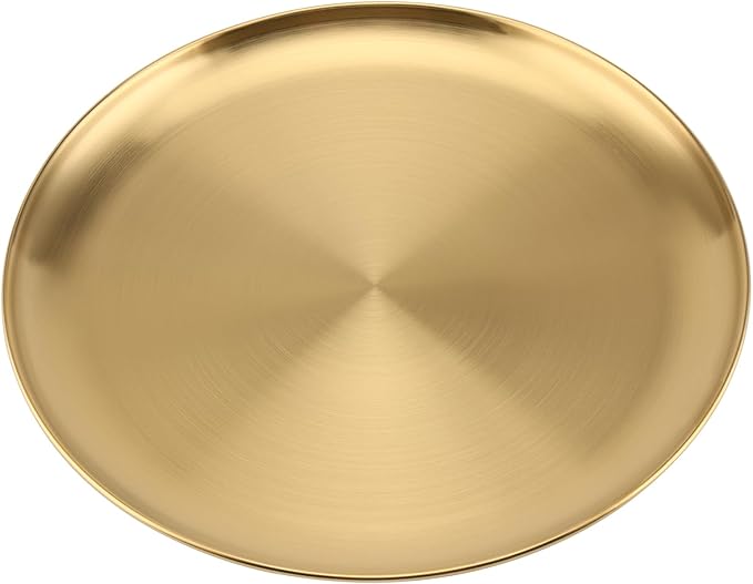 MOUYAT 6 PCS 12 Inch Large Stainless Steel Plate, 30cm Round Dinner Metal Plates, Metal Salad Steak Plates Reusable Dinner Dish for Eating Serving Camping Outdoor BBQ Home Kitchen, Frosted Gold