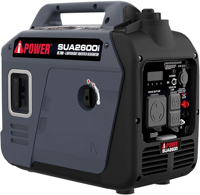 A-iPower Quiet Inverter Generator, 2600W RV Ready, EPA & CARB Compliant CO Sensor, Portable Ultra-Light Weight For Backup Home Use, Tailgating & Camping (SUA2600i)