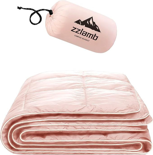 zzlamb Camping Blanket, Compact Lightweight Soft Puffy Blanket Water-Repellent, Packable Warm Quilt Down Alternative Picnic Hiking Backpacking Beach Travel RV Airplane Couch Car
