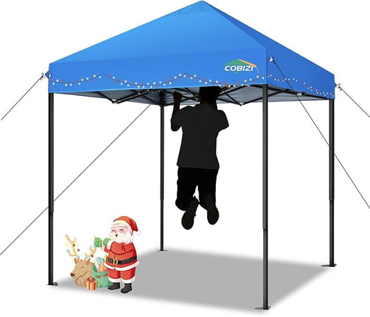 COBIZI 6.6x6.6ft Pop Up Canopy Tent, Heavy Duty Canopy Easy Set up All Weather Waterproof Outdoor Canopy Tent for Parties, Beach, Garden, Camping with 1 Handbag, 3 Adjustable Heights, UPF50+, Blue