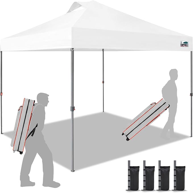 Eurmax USA NOMATTER ONE-Person Open&Close 10x10ft Pop Up Canopy Tent,Portable Shelter Canopy for Outdoor Events,Instant Canopies, Temporary Sunshade,Bonus 4 Sand Bags(White)