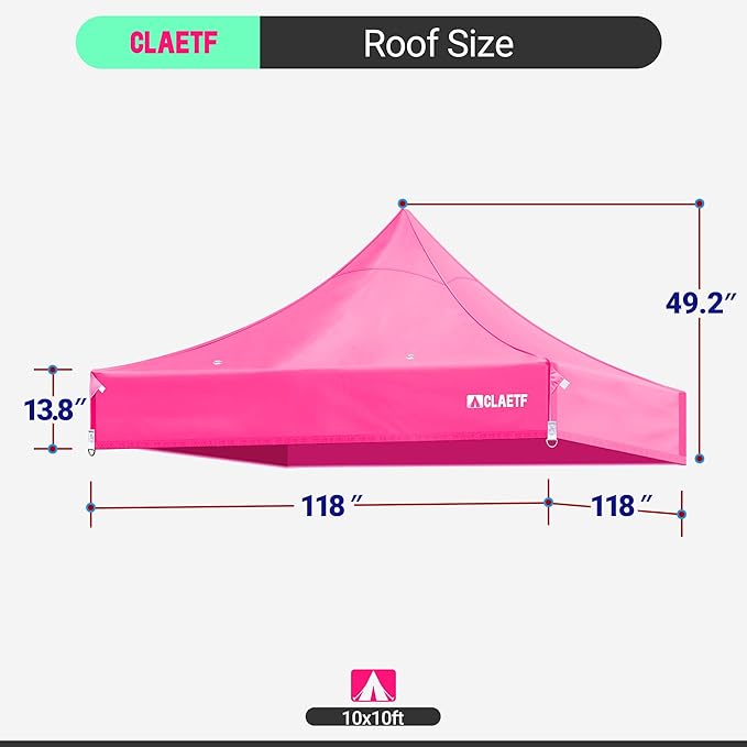 10x10 Canopy Replacement Top for Pop Up Canopy Tent - 4 Drainage Holes,10x10ft Canopy top Suitable for Most of The Standard Canopy(top only) (Pink)