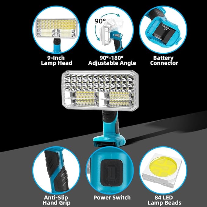 40W Cordless 4200LM LED Flashlight for Makita 18V Lithium-ion Battery, 9" Zinc Alloy Handheld Work Light with USB Charger Port for Camping, Hiking, Climbing, Job Site, Indoor & Outdoor Use