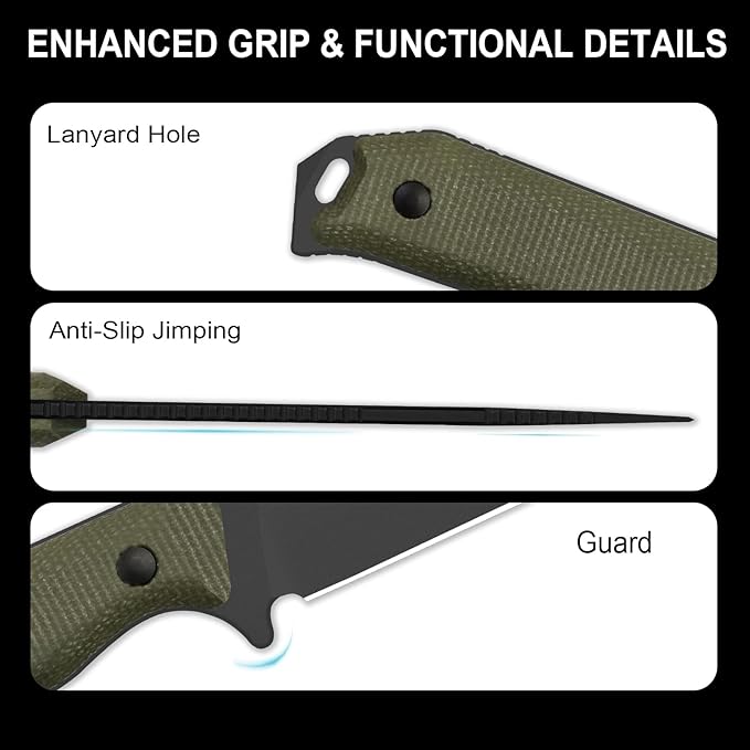 Kizer Begleiter Fix Fixed Blade Knife, 3.78" Drop Point D2 Blade Hunting Knives with Kydex Sheath, Green Micarta Handle EDC Knife for Camping Hunting Survival 1045MD3