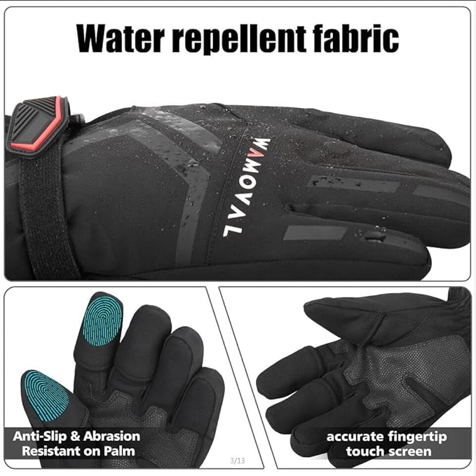 Heated Gloves, 7.4V 3000mAH Battery Electric Hand Warmers Rechargeable Heated Gloves for Men Women,Touchscreen Waterproof Winter Gloves for Motorcycling,Hunting,Skiing,Fishing,Outdoor Work
