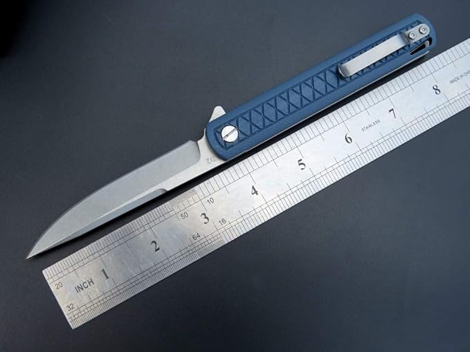 Eafengrow EF16 Folding Knife Flipper Ball Bearing Point D2 Blade G10 Handle with Pocket Clip Everday Carry Pocket Knife Liner Lock Camping Tactical Outdoor Multitool (Gray Blue)