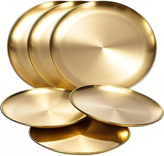 18/8 Stainless Steel Dinner Plate for Main Dishes, Grilled Meat, Dessert, Salad, and Fruit - 9 Inches (23 cm) Large Capacity(Gold-6PC)