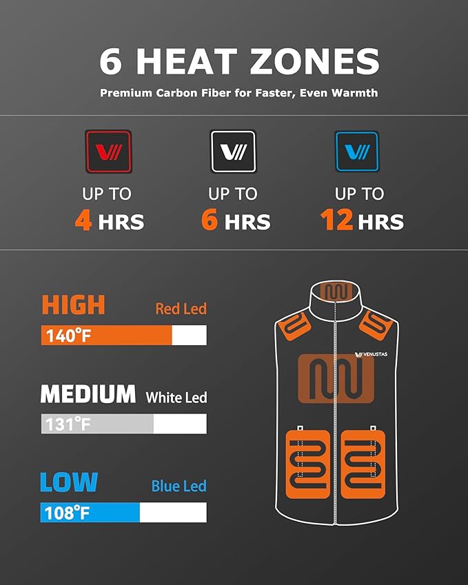 Venustas Men's Heated Vest with Battery, Up to 20 Hours of Warmth, Winter Quilted Vest for Outdoor