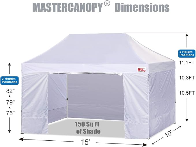 MASTERCANOPY Heavy Duty Pop-up Canopy Tent with Sidewalls (10x15,White)