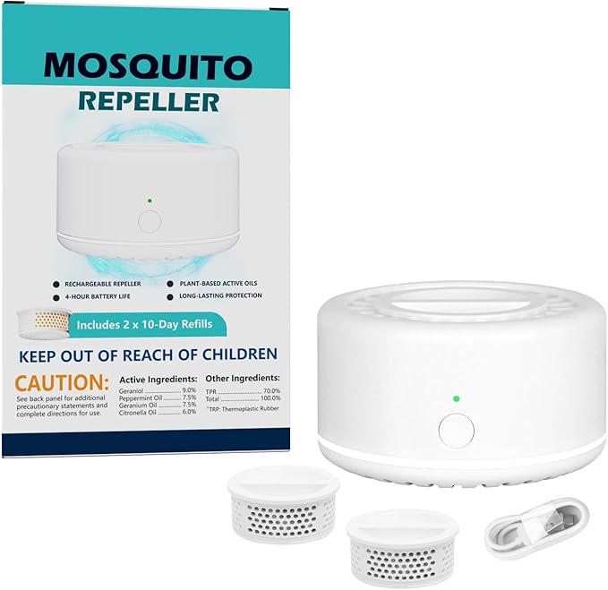 Mosquito Repellent Outdoor Patio, Bug Repellent Outdoor Electronic Mosquito Repeller for Camping Outing Hiking, Plant-Based Mosquito Control Device(2 Refill, Citronella)