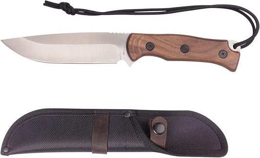 Bushcraft Knife Full Tang Fixed Blade Knife with Non-Slip Wooden Handle Sheath for Camping, Hiking, Outdoor, Gift