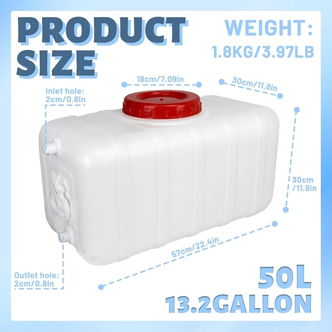13.2 Gallon Potable Water Storage Containers Long Term,Water Tank with Spout Kit,Portable Water Storage Barrel for Outdoor Camping,Picnicking, RV and Household Water Use