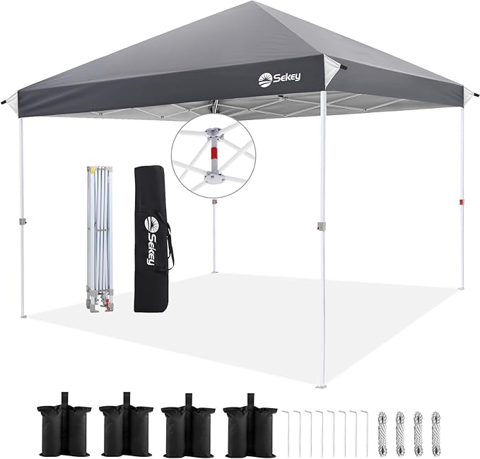 Sekey 10x10 Pop Up Canopy with One Push Setup-Easy Up Canopy with 99% UV Blocking - Instant Outdoor Sun Shade for Events, Parties, Camping- Commercial Gazebo with Weight Bags,Wind Proof&Waterproof