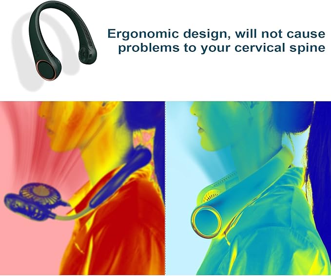 CIVPOWER Neck Fan: Portable Personal Neck Cooling Rechargeable Bladeless Fan - Hands Free 3 Speed 4000 mAh Battery USB Operated Wearable Headphone Design - for Men Women Outdoor Indoor (Dark Green)