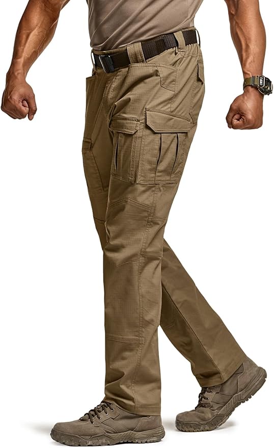 CQR Men's Flex Ripstop Tactical Pants, Water Resistant Stretch Cargo Pants, Lightweight EDC Hiking Work Pants