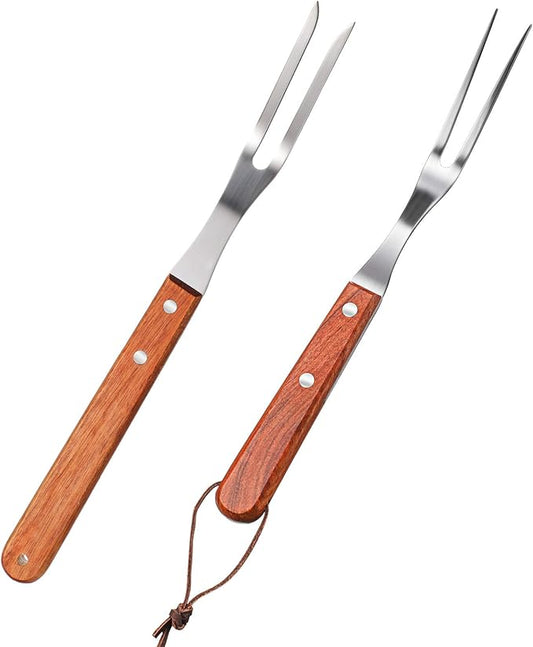 Honoson 2 Pieces Meat Forks Stainless Steel Carving Fork with Rosewood Handle for Kitchen Barbecue Serving Cooking Grilling Roasting (13 Inch,10 Inch)