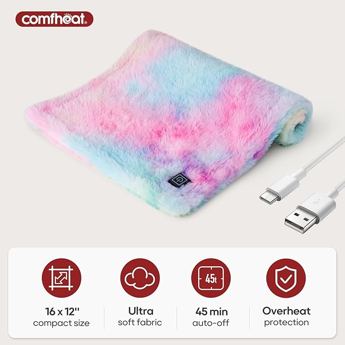 USB Heating Pad, 5V Heated Travel Pads, 3 Heat Settings & Auto Shut Off, Hot Therapy for Pain Relief Abdomen Cramps (16"x 12") (Non-Chargeable) Colorful
