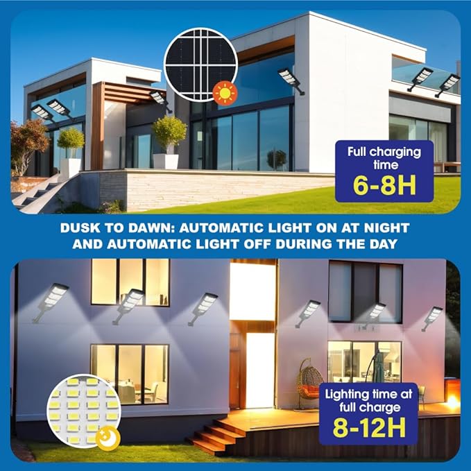 Solar Lights Outdoor Waterproof 6 Pack, Solar Flood Street Lights Dusk to Dawn Motion Sensor 6500K LED Security Outdoor Lights with Remote Control for Patio Barn Yard Garage Garden