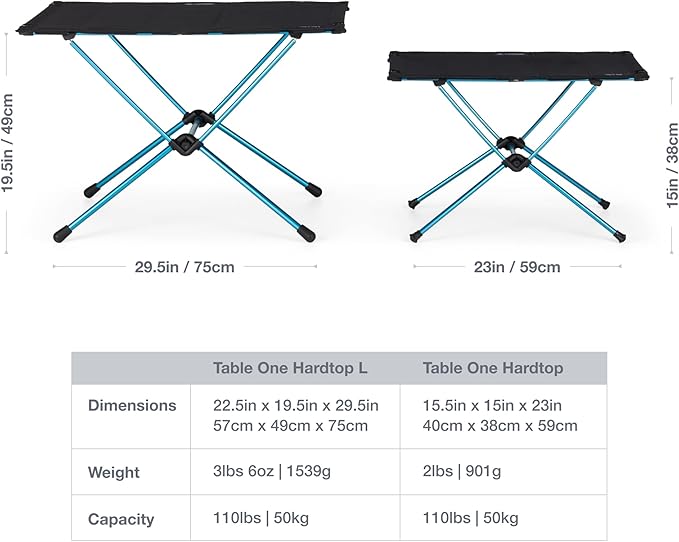 Helinox Table One Hard Top Lightweight, Collapsible, Portable, Outdoor Camping Table, Large - 29.5 x 22.5 Inches, Black