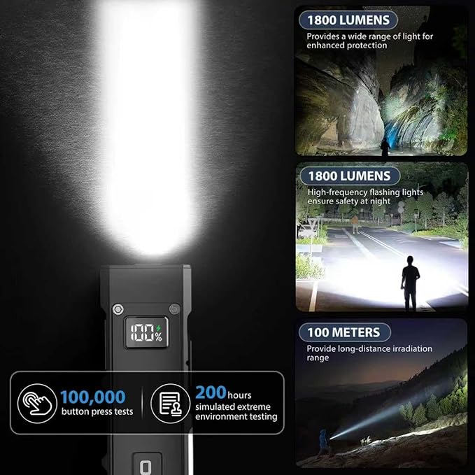 Feki Yigo G02 EDC Rechargeable Flat Flashlight 1800 Lumens White LED/UV/RGB Signaling Flashlights, Waterproof Magnetic Clip on Flashlight for Outdoor Home Emergencies, Camping Essentials(Orange)