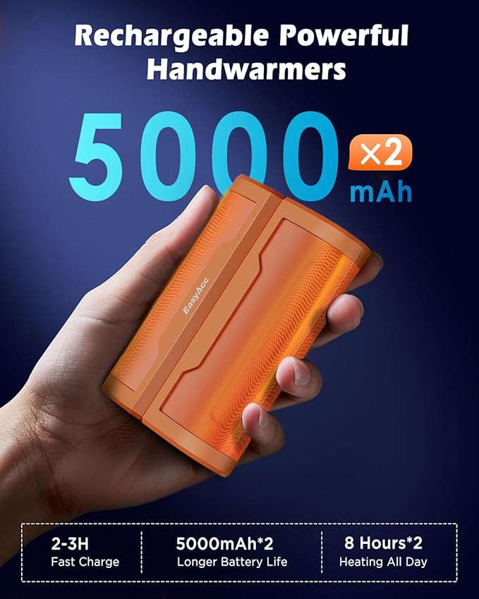 EasyAcc Hand Warmers Rechargeable 2 Pack, 10000mAh Magnetic Hand Warmers, 18Hrs Long Heating, with Camping Hook, Portable Power Bank, Pocket Size, Gifts for Christmas, Camping