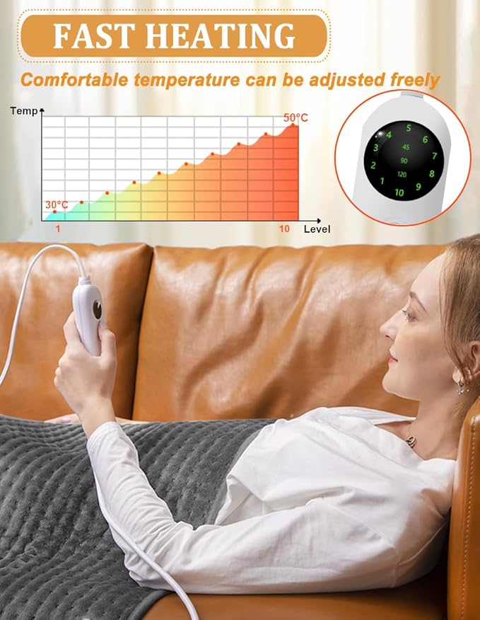 Large Heating Pad,20"x40" Extra Large Heating Pad for Back Pain Relief Electric Heating for Period Cramps Shoulders Knee Leg Pain Relief Moist/Dry Heat Auto Shut Off 10 Heat Setting Machine Washable