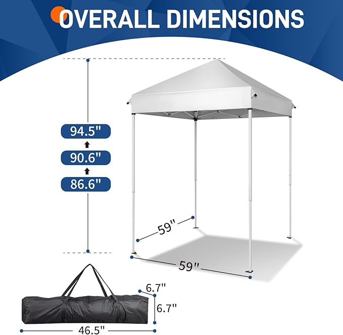 Outvita 5x5 Pop Up Canopy Tent, Ez Up Outdoor Canopy Tent Instant Shelter with Carry Bag Straight Legs Patio Balcony Porch Backyard Garden