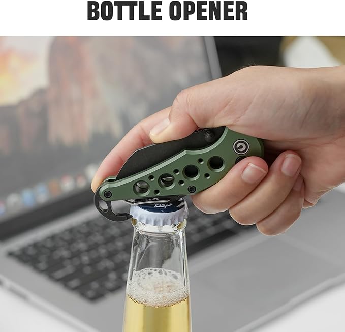 CIVIVI Pragma Folding Knife, Pocket Knife Multitool with EDC Carabiner, Bottle Opener, 2.2" Nitro-V Blade Aluminum Handle, Ideal Gift for Men Women C23062B-3 (Green)