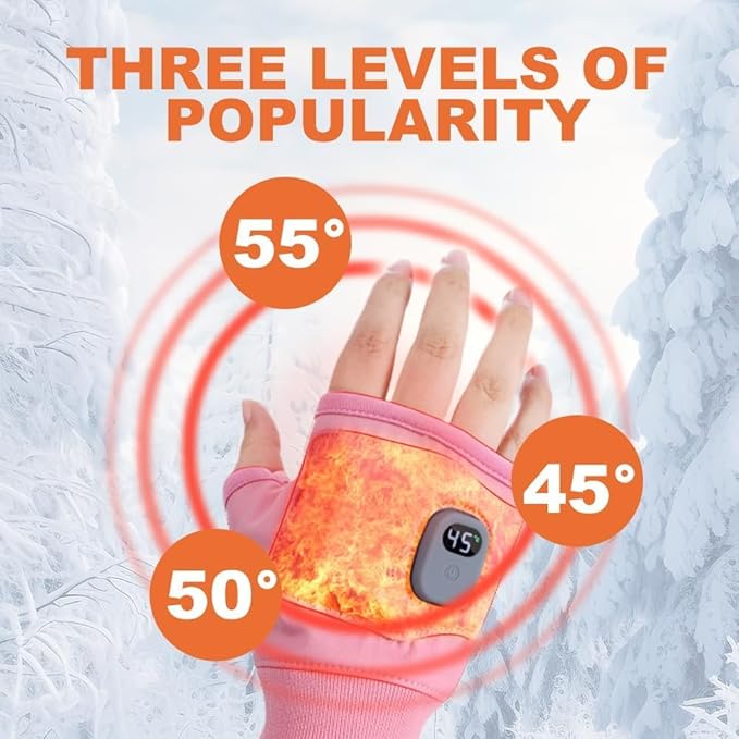 ZRW Portable Heated Gloves with Digital Display, Rechargeable Smart Thermostatic Fingerless Gloves