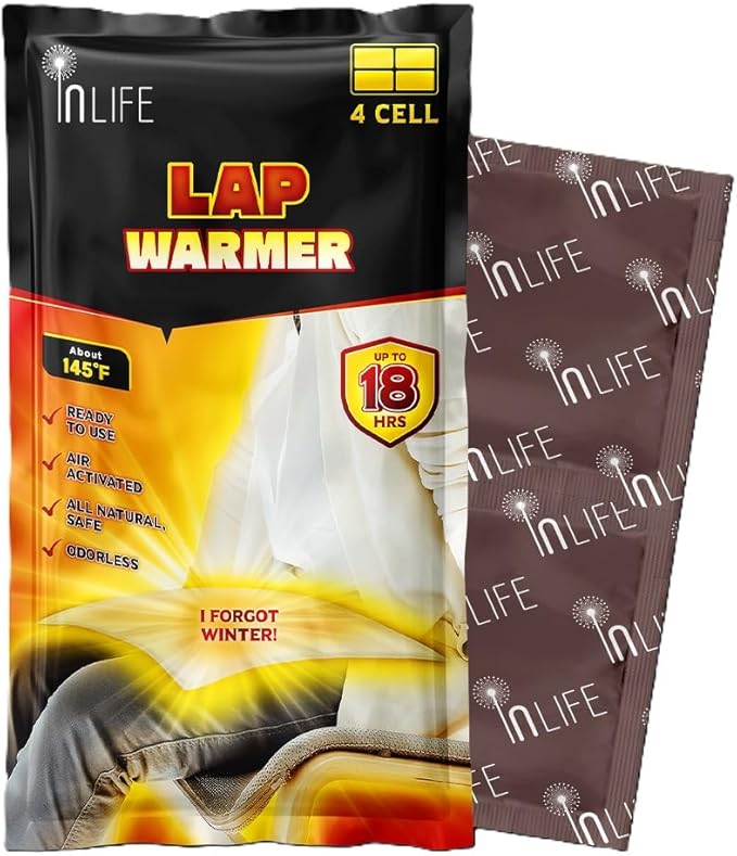 InLife Super Warmer for Lap and Body, All Natural & Safe, Bigger & Wider Area Covered, Higher Heating 145°F, Air Activated, Easy & Comfort, Steady Longer Lasting, Odorless, 1 Pack