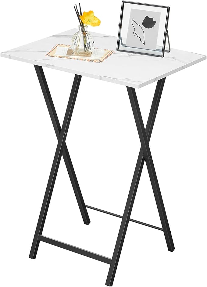 HOOBRO Folding TV Tray Tables, Set of 2 Stable Snack Table for Small Space, Portable Sofa Side Table, Easy Assembly and Storage, Ideal for Snacks and Meals in Living Room, Marble and Black BW25BZ01