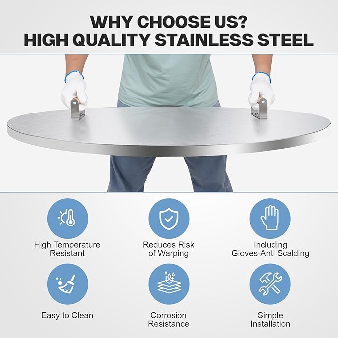 Fire Pit Lid Cover Round - 38" Stainless Steel Rust Resistant Firepit Cover or Table with 2 Wooden Handles for Patio Fire Pit, Weatherproof for All Seasons, Fits Fire Pits Up to 36"