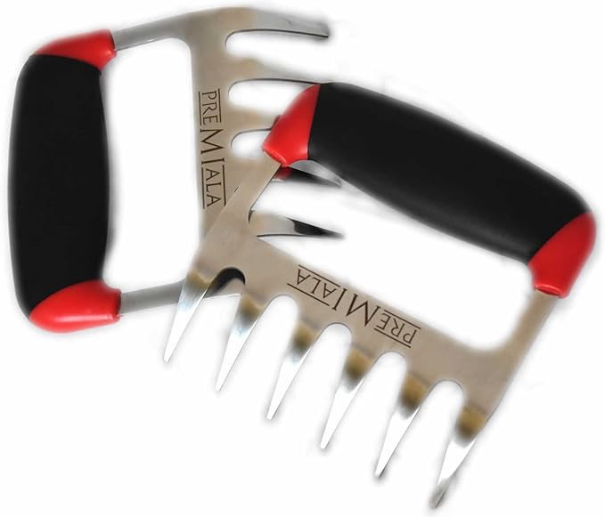 Meat Claws Stainless Steel - Premium Soft Rubber Handles for Ultimate Comfort and Grip! Wolverine Claws shreds Pulled Pork and BBQ Meat quickly and easily!