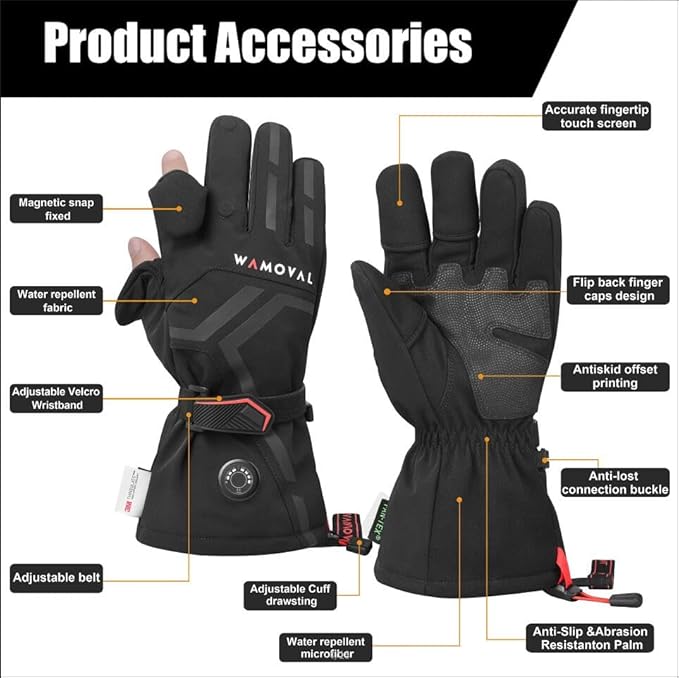 Heated Gloves, 7.4V 3000mAH Battery Electric Hand Warmers Rechargeable Heated Gloves for Men Women,Touchscreen Waterproof Winter Gloves for Motorcycling,Hunting,Skiing,Fishing,Outdoor Work