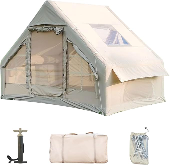 Inflatable Camping Tent with Pump,4-6 Person Waterproof Blow Up Air Tent for Camping Hiking,Easy to Set Up 4-Season Inflatable House Tent with Oversized Canopy.