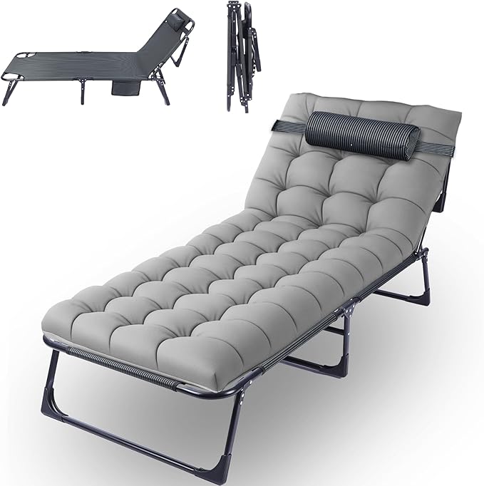 Oxford and Steel Frame 4-Angle Adjustable Foldable Bed Folding Camping Cot Bed with Extra Wide Padded Mattress Support for Adults Outdoor Travel Tent Use(Gray Mattress,L - 75 * 26'')