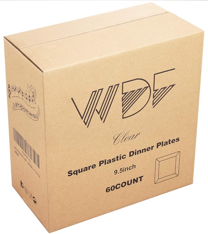 WDF 60PCS Clear Plastic Plates-9.5inch Square Disposable Plates - Premium Square Plastic Dinner Plates-Clear Dinner Plates Perfect for Wedding & Parties
