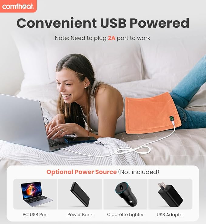 USB Heating Pad, 5V Heated Travel Pads, 3 Heat Settings & Auto Shut Off, Hot Therapy for Pain Relief Abdomen Cramps (16"x 12") (Non-Chargeable) Orange
