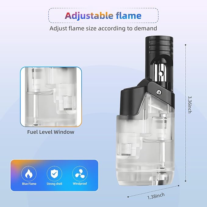 Torch Lighter, 2 Pack, Adjustable Jet Flame Mini Torch Lighters, Windproof Refillable Butane for Candles Grill BBQ Fireworks Camping (Butane Not Included)