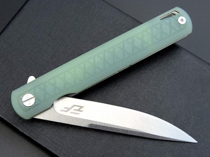 Eafengrow EF16 Folding Knife Flipper Ball Bearing Point D2 Blade G10 Handle with Pocket Clip Everday Carry Pocket Knife Liner Lock Camping Tactical Outdoor Multitool (Jade)