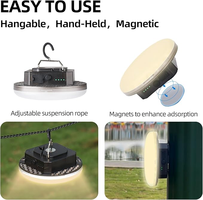 12000mAh 4000LM Camping Lights 3 Color Lighting Modes Bright Rechargeable LED Lamp 40W Hanging Tent Lights IPX5 Waterproof,Magnet,Power Failure Emergency Survival Kits & Christmas Day Gift