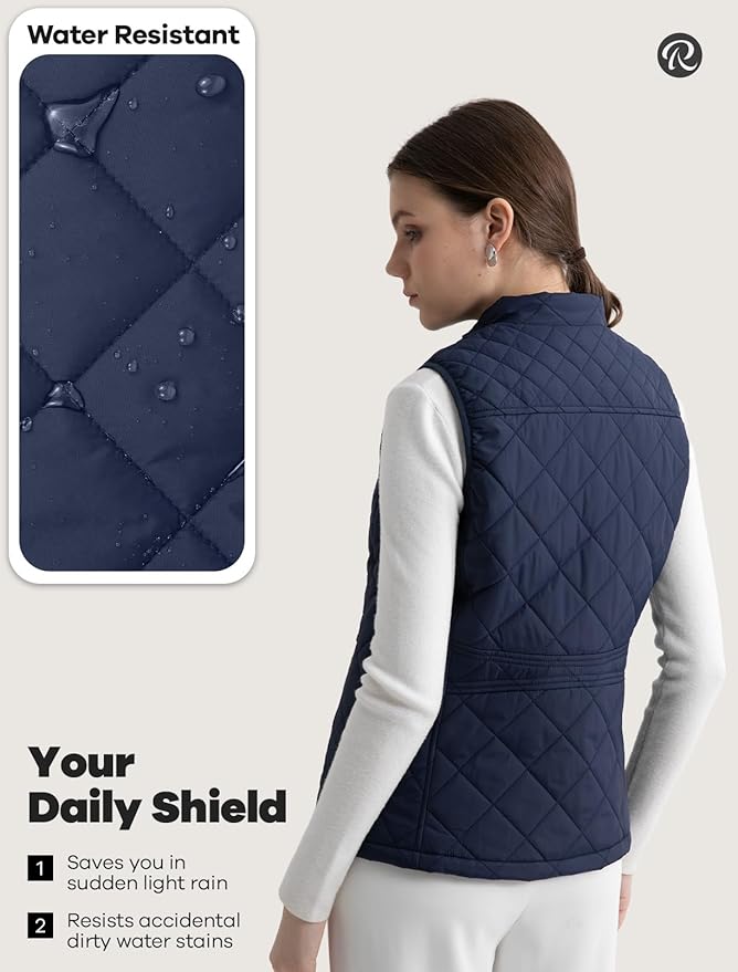 Women's Vest, Quilted Puffer Water-Resistant Zip With Pockets