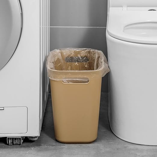 UUJOLY Plastic Small Trash Can Wastebasket, Garbage Container Basket for Bathrooms, Laundry Room, Kitchens, Offices, Kids Rooms, Dorms, 3.5 Gallon, Khaki