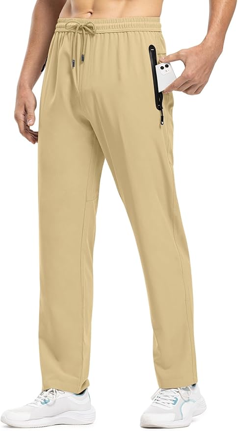 TBMPOY Men's Lightweight Hiking Travel Pants Breathable Athletic Fishing Active Joggers Zipper Pockets