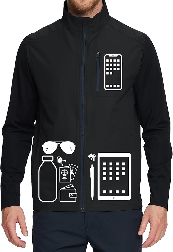 M MAELREG Mens Vests Outerwear Windproof Lightweight Softshell Vests Zip Pockets Sports Sleeveless Jacket Golf Vests for Men